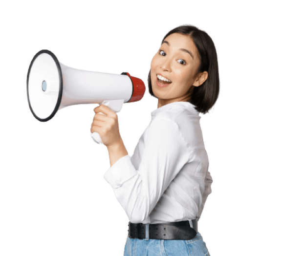 Women talking megaphone